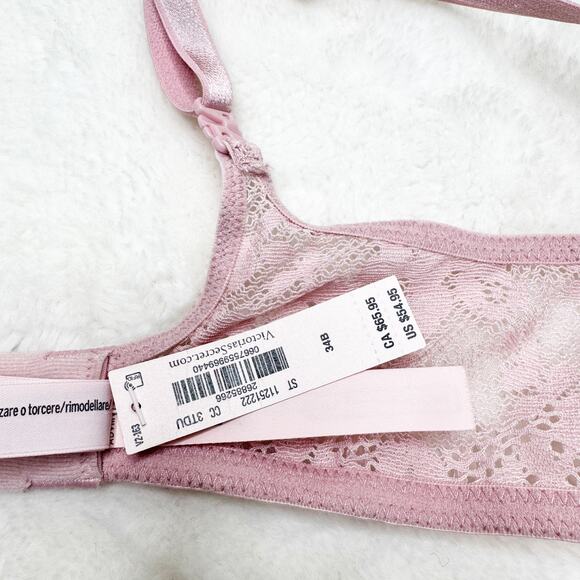 VICTORIA'S SECRET Dream Angels Pink Lace Wireless Push-Up Bra 34B NEW - Picture 8 of 8